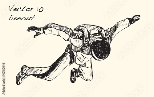 sketch of skydiving on the air, free hand draw illustration vector