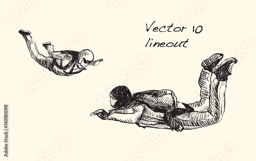 sketch of skydiving on the air, free hand draw illustration vector