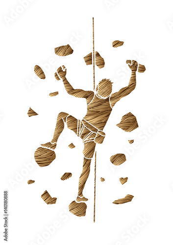 Man climbing on the wall designed using brown grunge brush graphic vector.