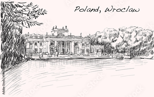 Sketch Cityscape of Poland, Wroclaw city ,free hand draw illustration vector