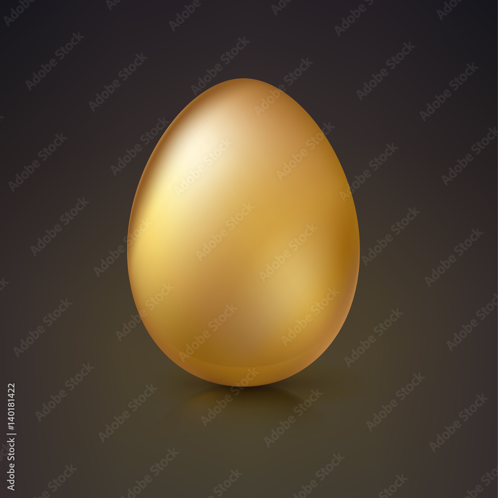 Golden egg, Realistic Ester egg with reflections and reflexes, volumetric 3D vector illustration.