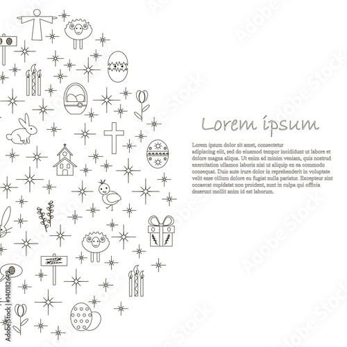 Monochrome stock vector illustration lettering Happy Easter, doodle egg, Lorem ipsum