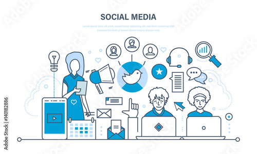 Social media concept. Communications, maintenance and support, information exchange, technology.