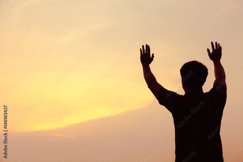 Silhouette of man a champion active life concept Silhouette of man a champion active life concept