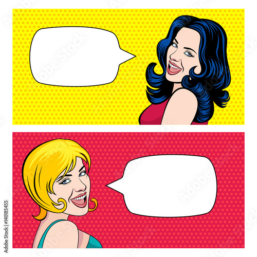 Comic pop art girl character. Vector illustration.  Speech Bubble drawn Pop Art Style.