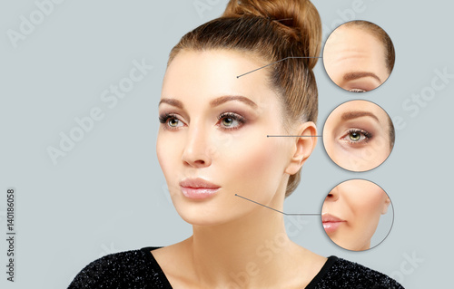 Aging. Mature woman-young woman.Face with skin problem  photo