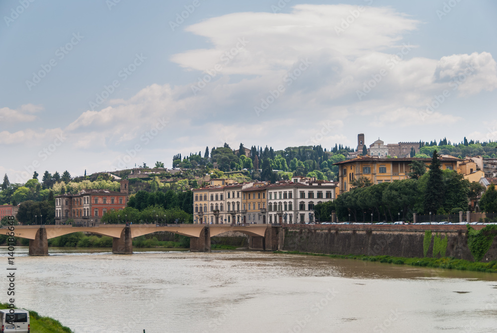 View of tuscanian landscape of Florence across the river Arno