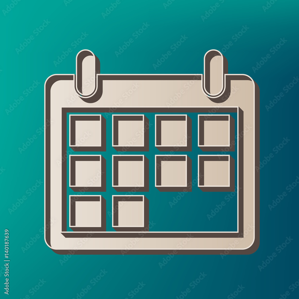 Calendar sign illustration. Vector. Icon printed at 3d on sea color background. Calendar sign illustration. Vector. Icon printed at 3d on sea color background.