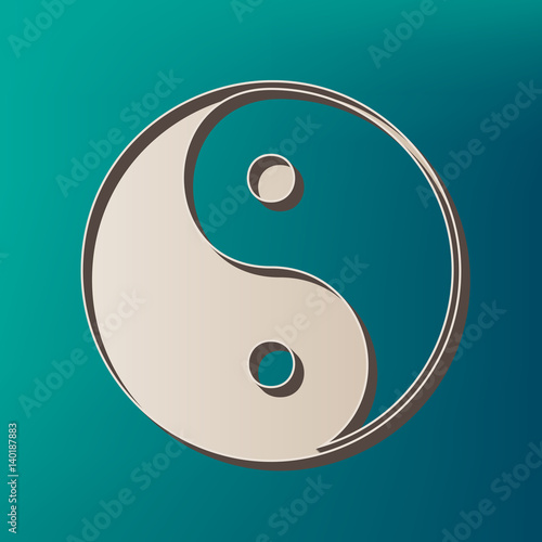 Ying yang symbol of harmony and balance. Vector. Icon printed at 3d on sea color background.