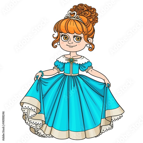 Beautiful little princess curtsies isolated on white background