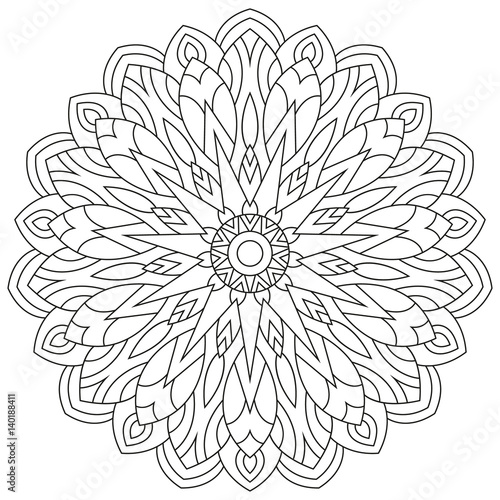 Circular geometric ornament. Round outline Mandala for coloring book page