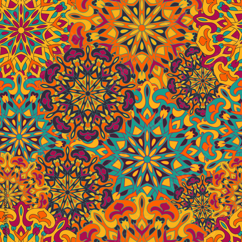 Seamless pattern with colored mandalas. Brazilian, Indian, Turkish