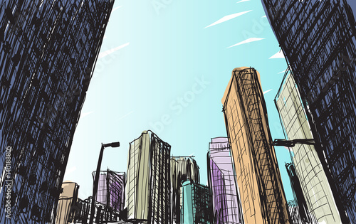 sketch city scape building in Tokyo hand draw illustration vector