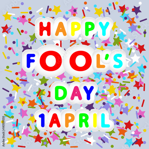 rounded lettering vector of happy fool's day 1 april on color stars, lines and dots backgrounds