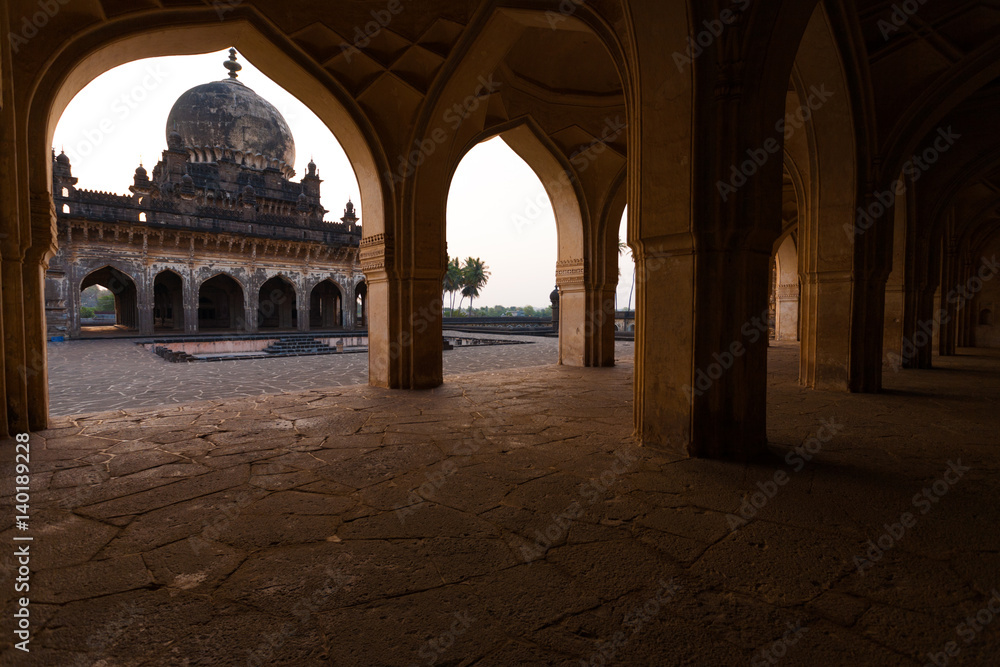 Ibrahim Roza Rauza Mausoleum Arches Framed in Bijapur, India