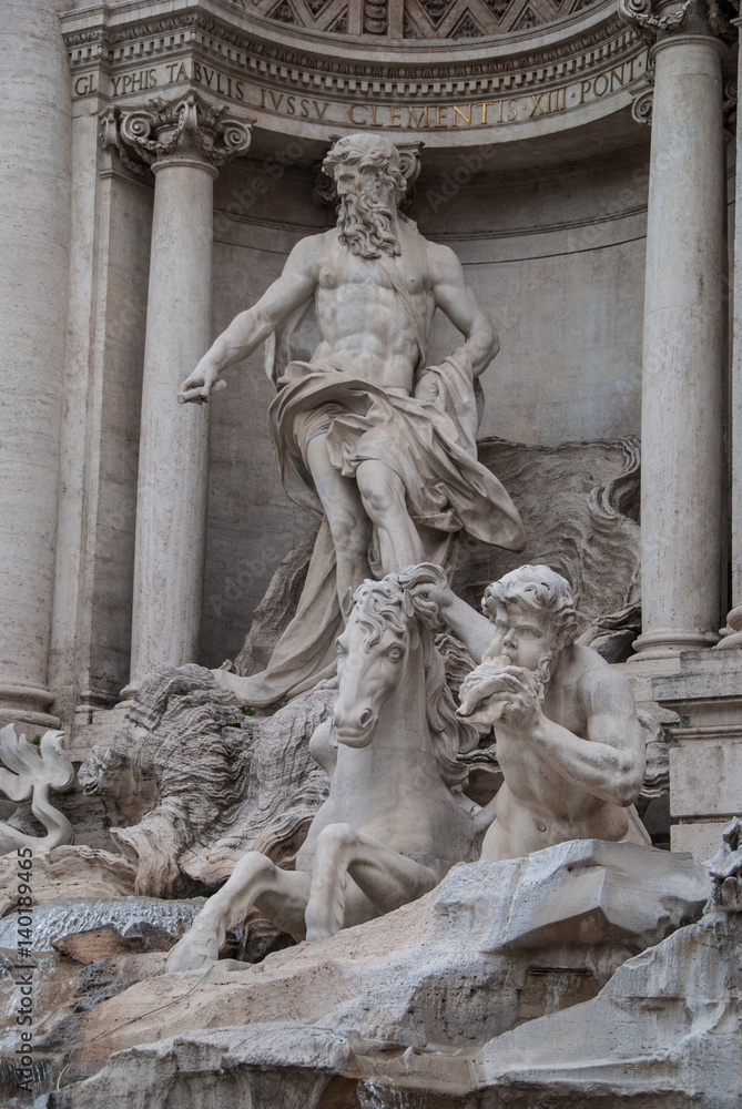 Di Trevi fountain sculptures closeup, Rome, Italy