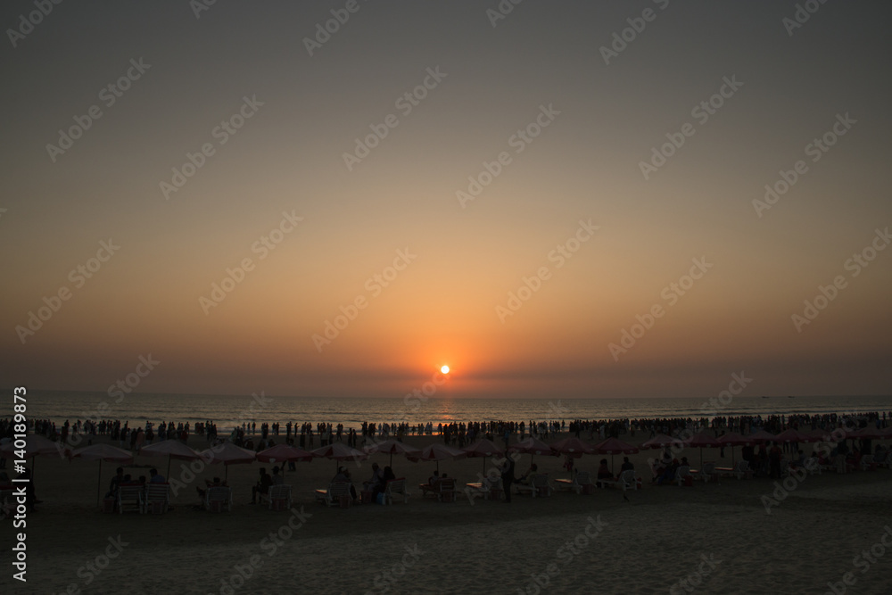 Sunset at the longest beach in the world in Cox's Bazar in Bangladesh
