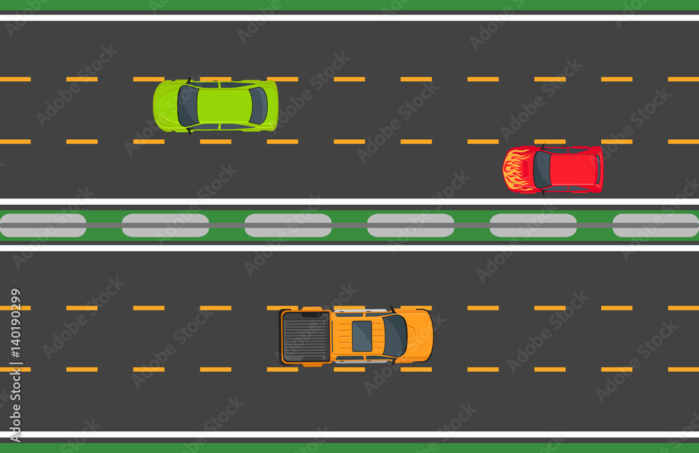 Highway Traffic Concept with Tree Automobiles Highway Traffic Concept with Tree Automobiles