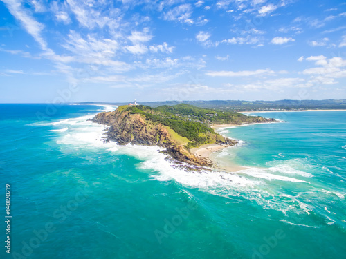An aerial view of Byron Bay lighthouse
