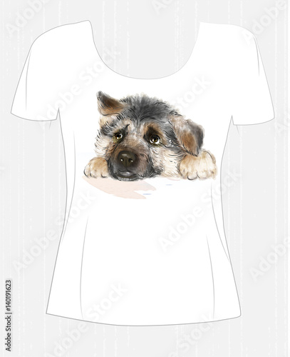 t-shirt design  with puppy german shepherd . Design for women's t-shirt