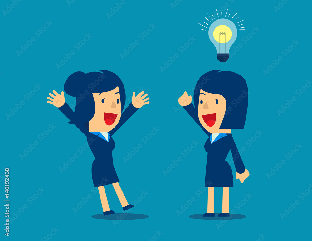 Business woman cartoon character with idea Business woman cartoon character with idea