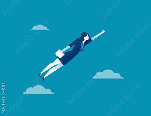 Business woman character flying through sky. Concept business illustration