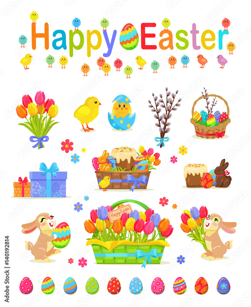 Obraz Happy Easter Traditional Elements Concept Poster