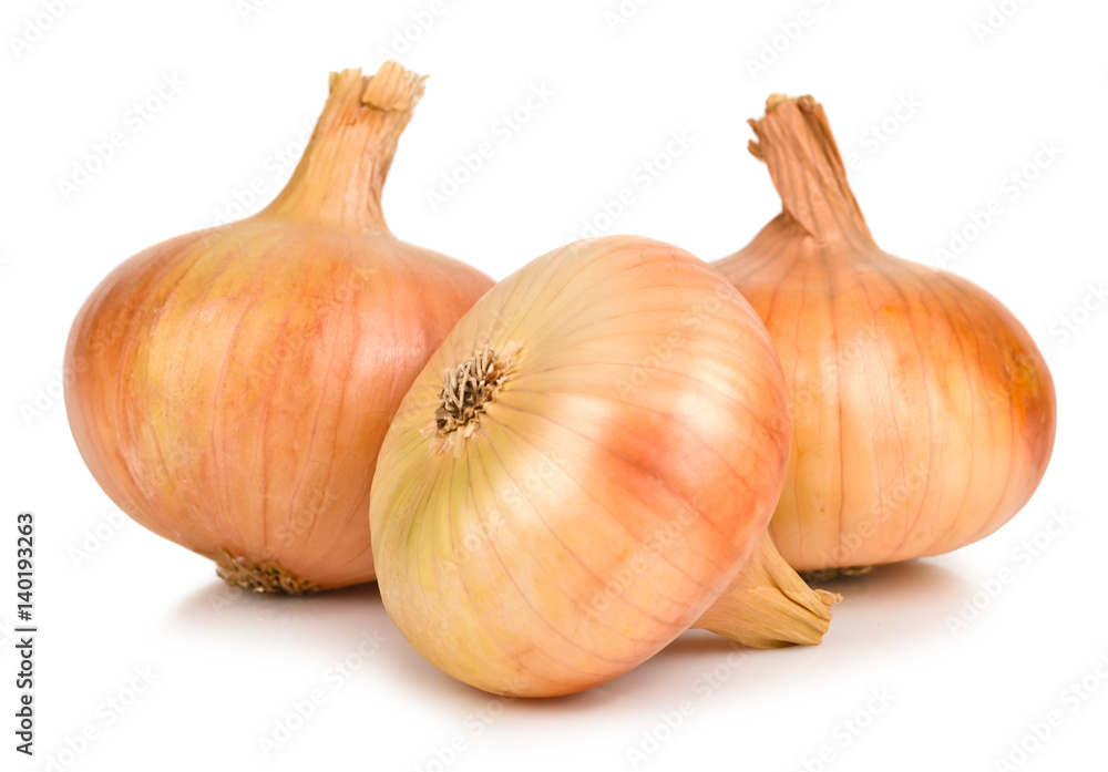three big onions isolated on white background