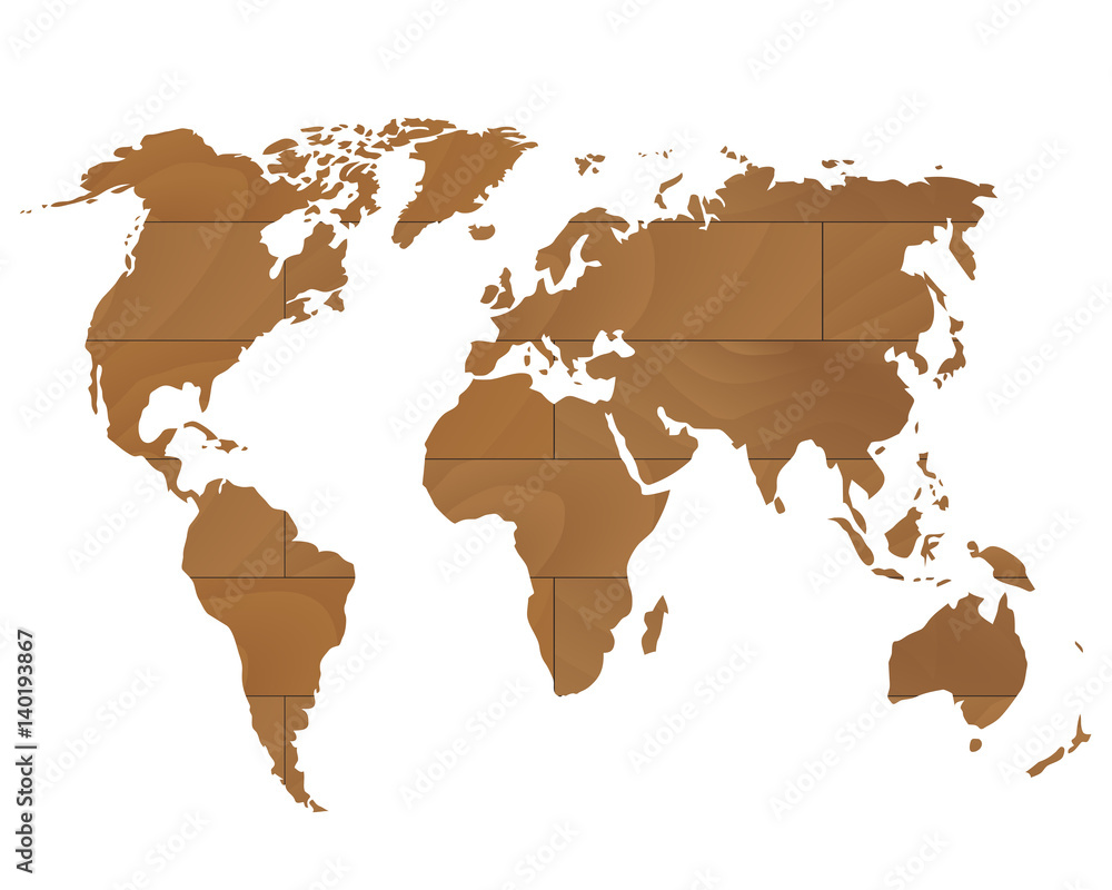 Obraz premium Wooden world map vector