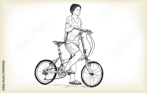 Wallpaper Mural riding bicycle a woman, free hand drawing, vector and illustration Torontodigital.ca