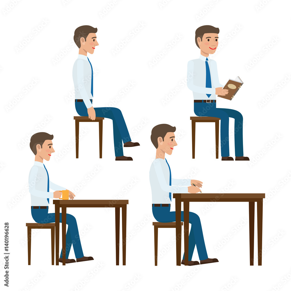 Fototapeta premium Seating Office Worker Vector Templates Set