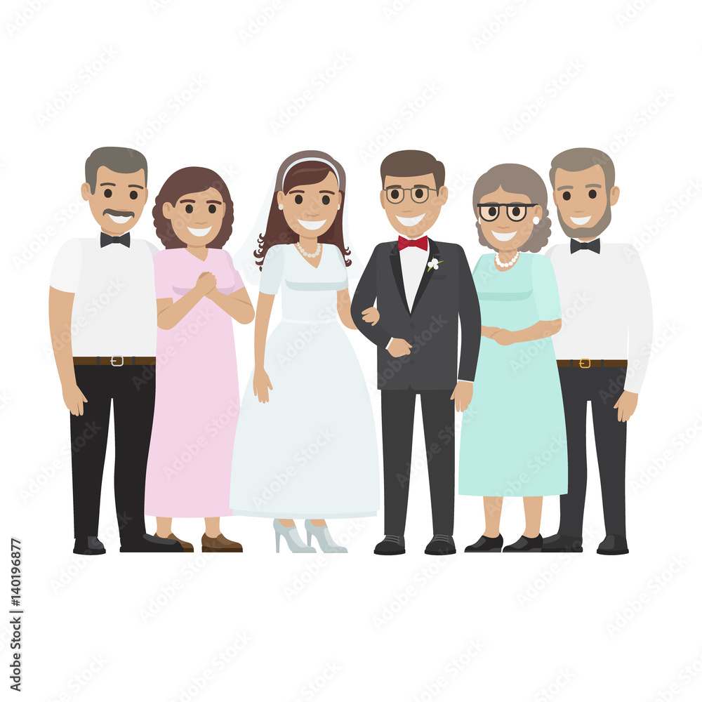 Wedding Family Together. Newlyweds Couple Design Wedding Family Together. Newlyweds Couple Design