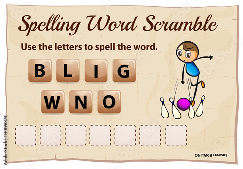 Spelling word scrable game with word bowling