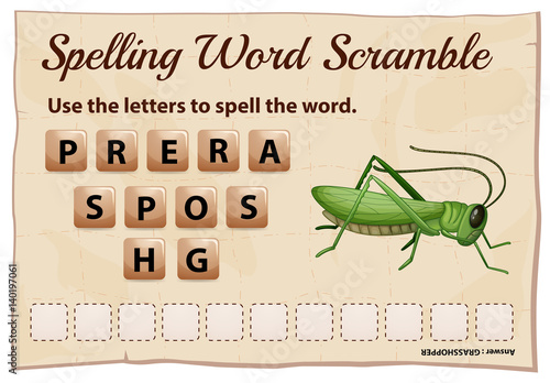 Spelling word scramble game with word grasshopper