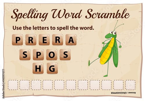 Spelling word scramble game with word grasshopper