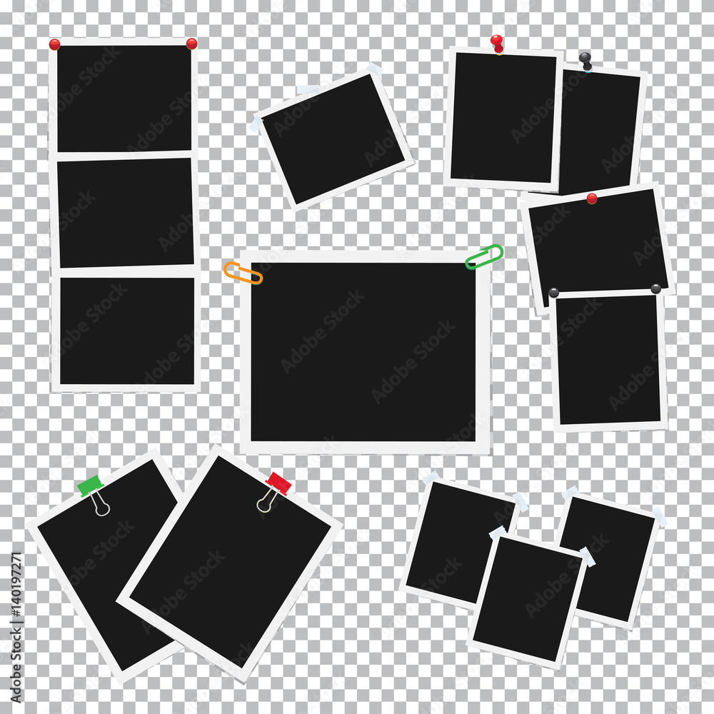 Empty Photo Frames Attached with Pins Vector Set Empty Photo Frames Attached with Pins Vector Set