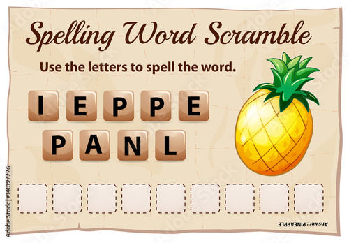 Spelling word scrable game with word pineapple