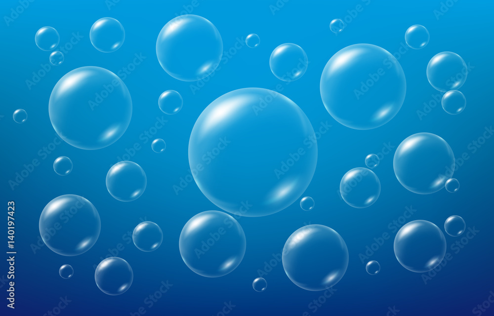 Soap bubbles on the blue background. Vector illustration