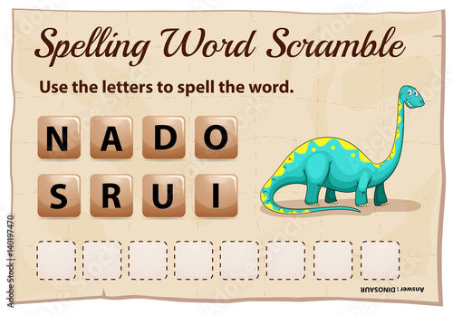 Spelling word scrable game with word dinosaur