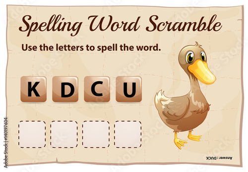 Spelling word scramble game with word duck