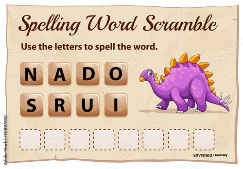 Spelling word scramble game with word dinosaur