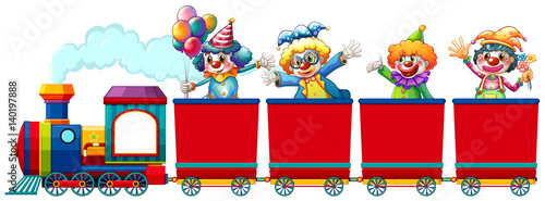 Clowns riding on train