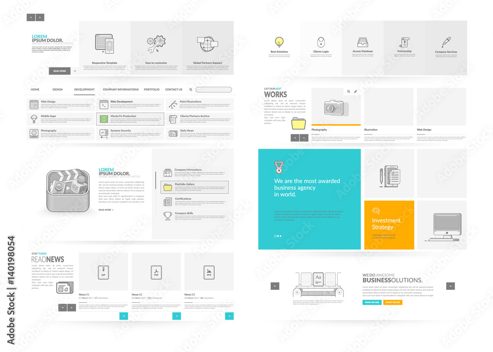 Website template elements with concept icons.
Collection of various elements for web page navigation.