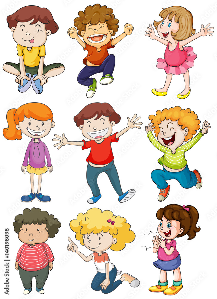 Nine characters of happy kids