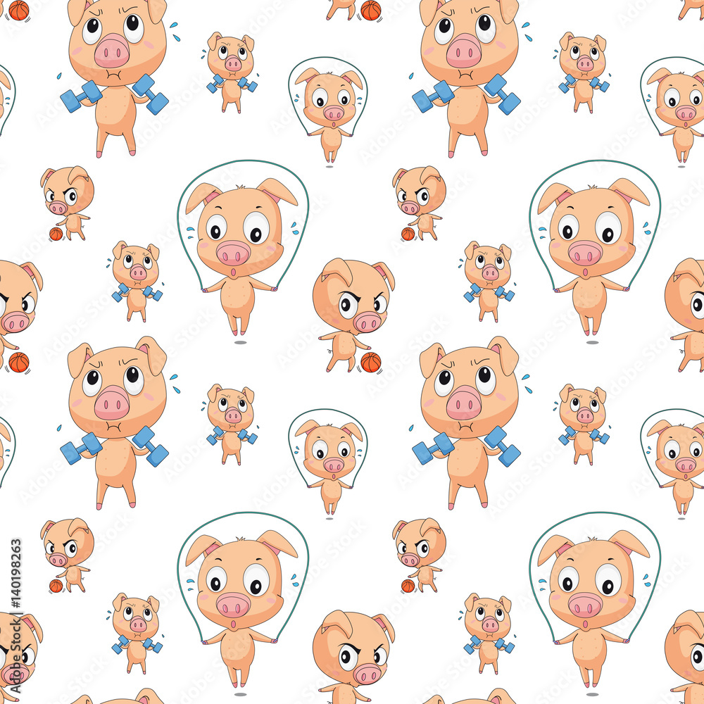 Obraz premium Seamless background design with pig exercising