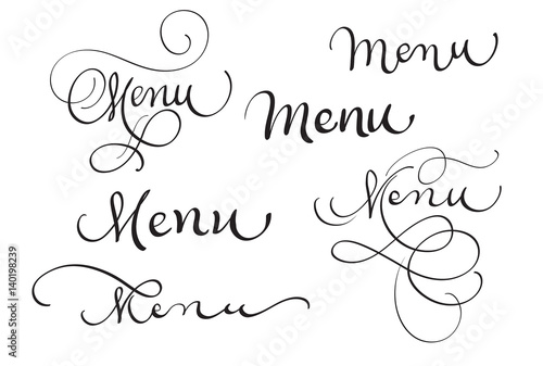 set of word menu on white. Calligraphy lettering Vector illustration EPS10