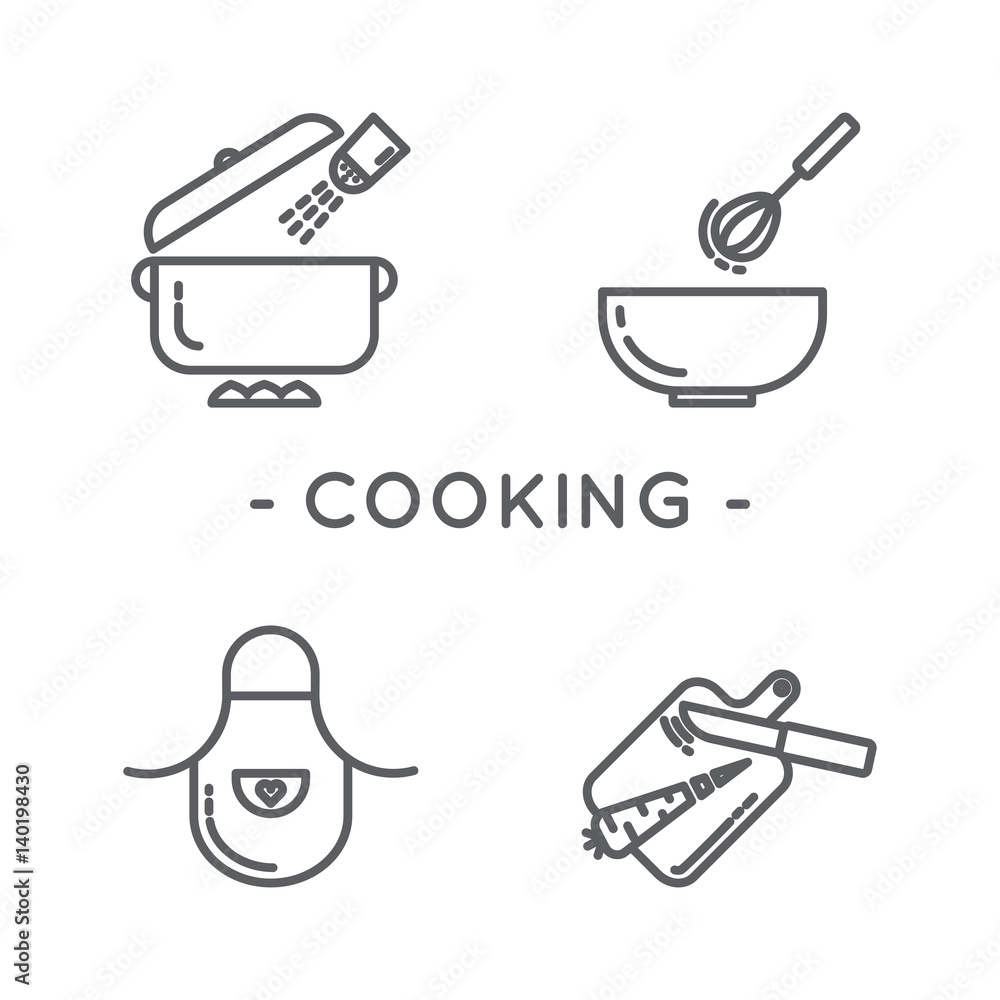 Line black cooking icon set