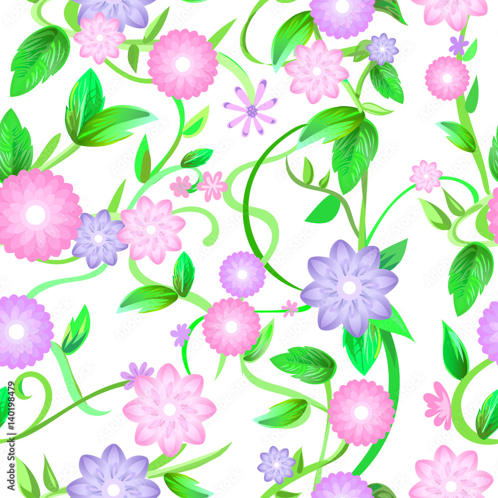 Seamless floral plants tileable pattern spring Seamless floral plants tileable pattern spring