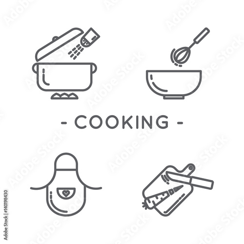 Line black cooking icon set