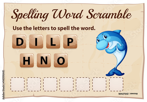 Spelling word scrable game with word dolphin